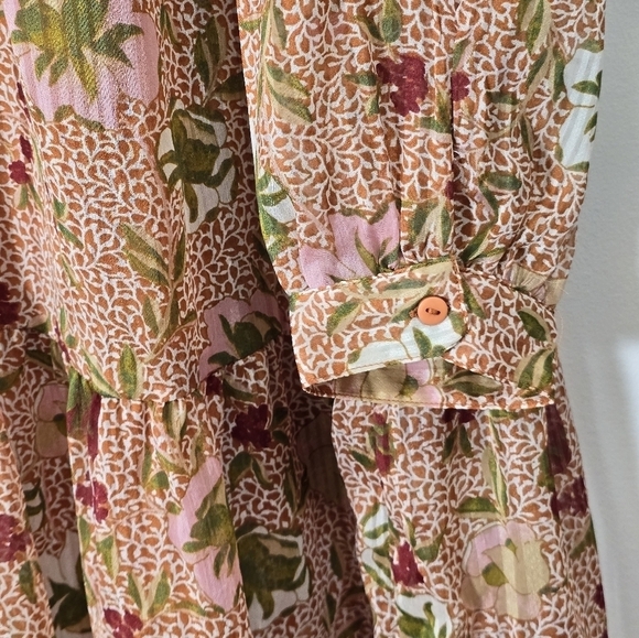 Vero Moda chiffon high neck long sleeves floral dress  color rust,burgundy - Picture 4 of 8